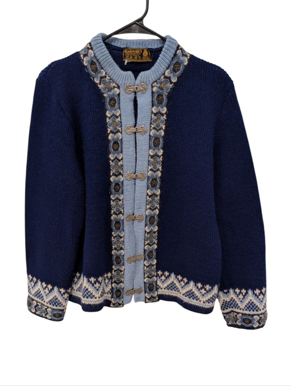 Vintage Nordstrikk Norway Wool Cardigan Sweater Fair Isle aprés-ski Metal Clasps
